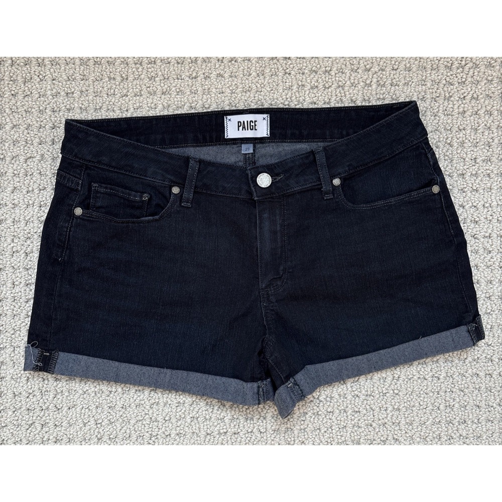 PAIGE Womens Jimmy Jimmy Short Sz 29 Mid Rise Cuff Jean Denim Shorts Dark Wash